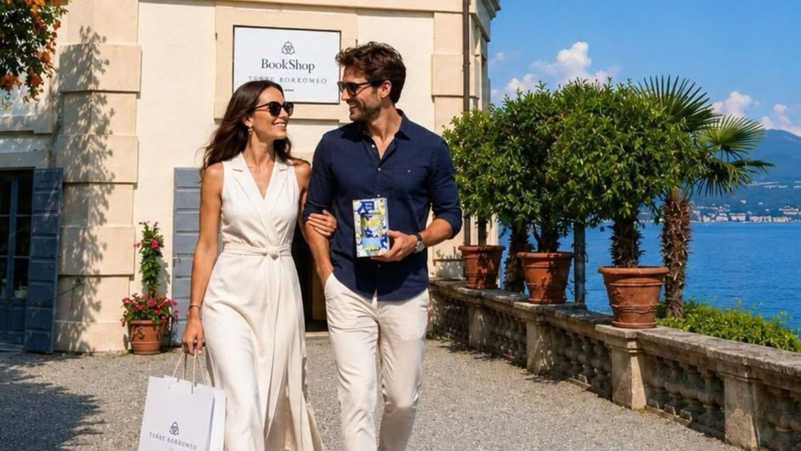 coppia elegante in shopping sul mare