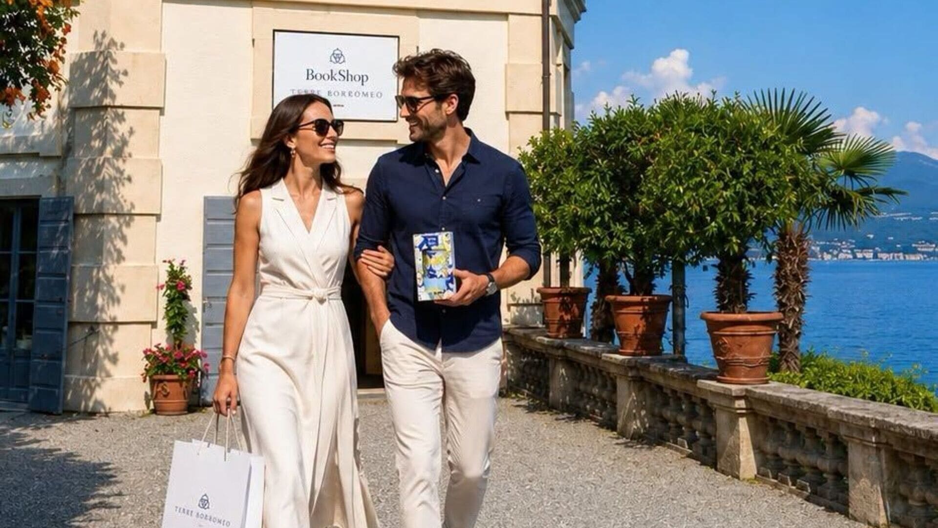coppia elegante in shopping sul mare