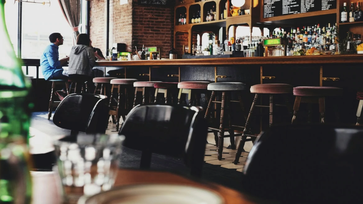 warm rustic bar interior with natural light