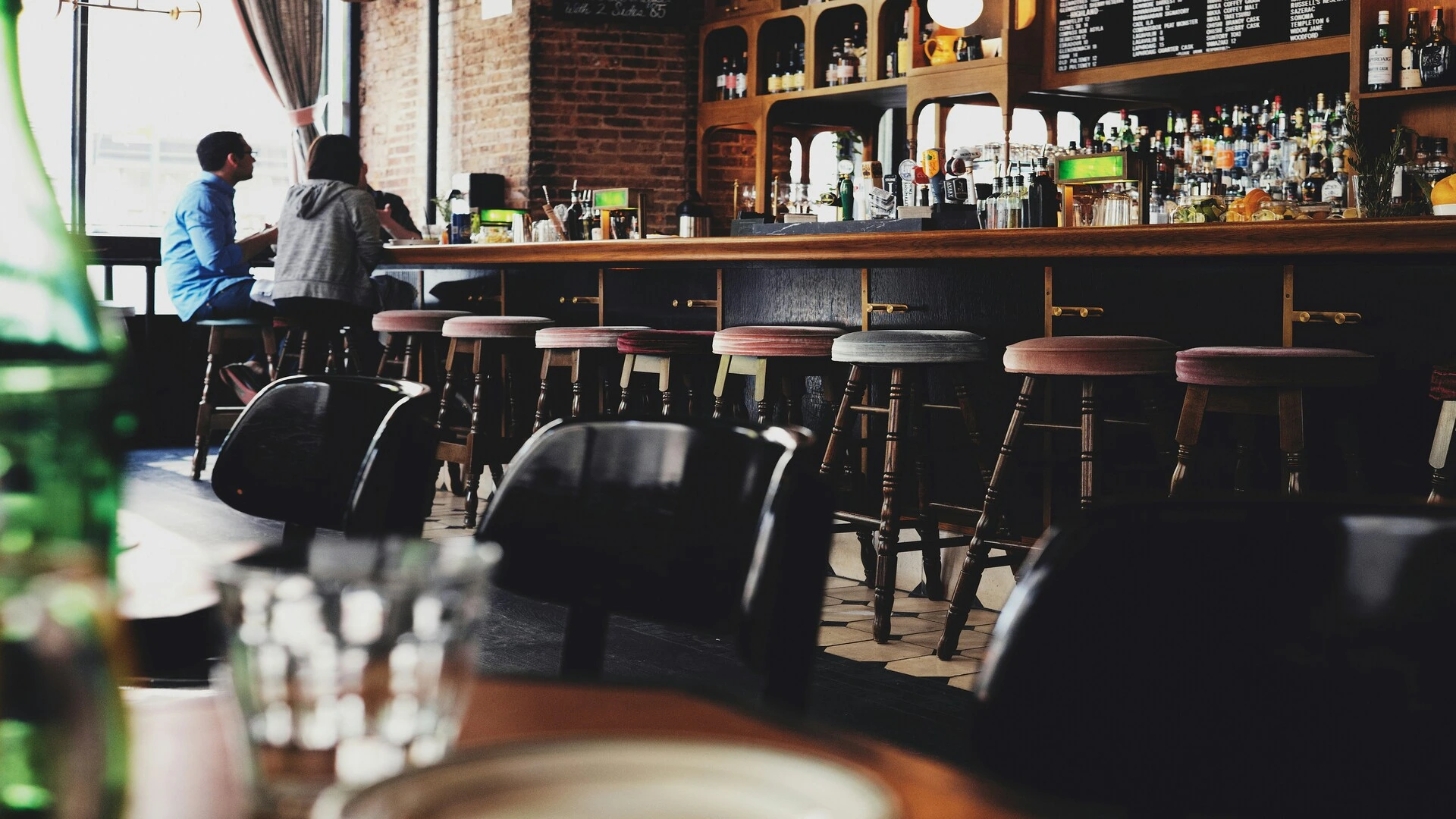 warm rustic bar interior with natural light