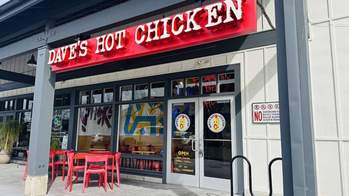 dave’s hot chicken storefront with red sign