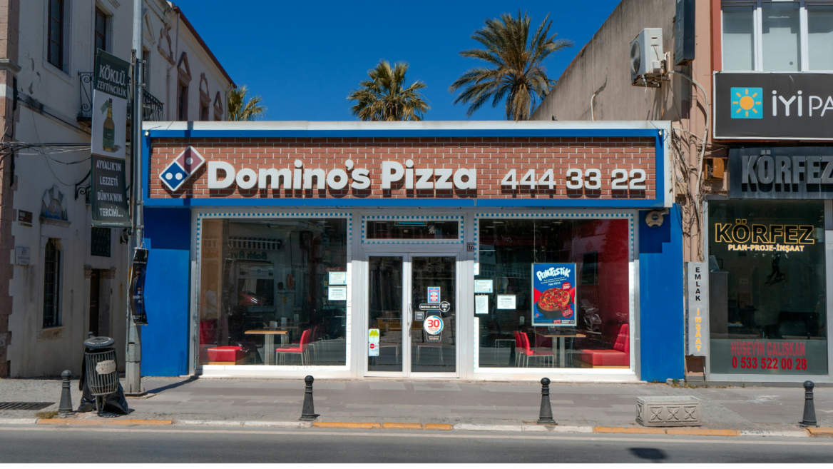 domino’s pizza storefront on sunny urban street