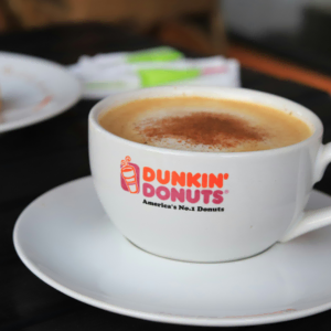 dunkin’ donuts cappuccino cup with pastries