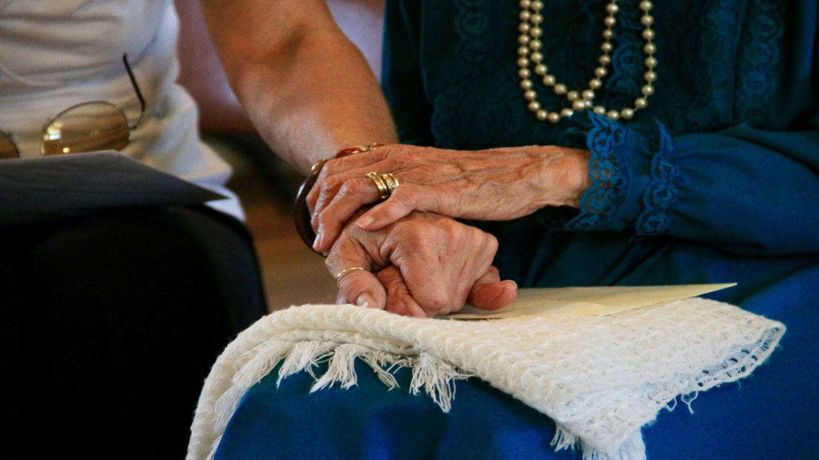 elderly hands holding a companion’s hand