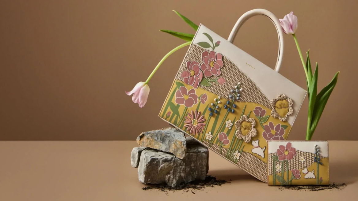floral handbag and wallet still life