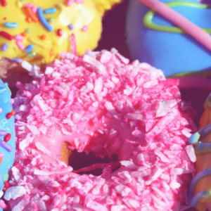 colorful frosted donuts close up macro shot
