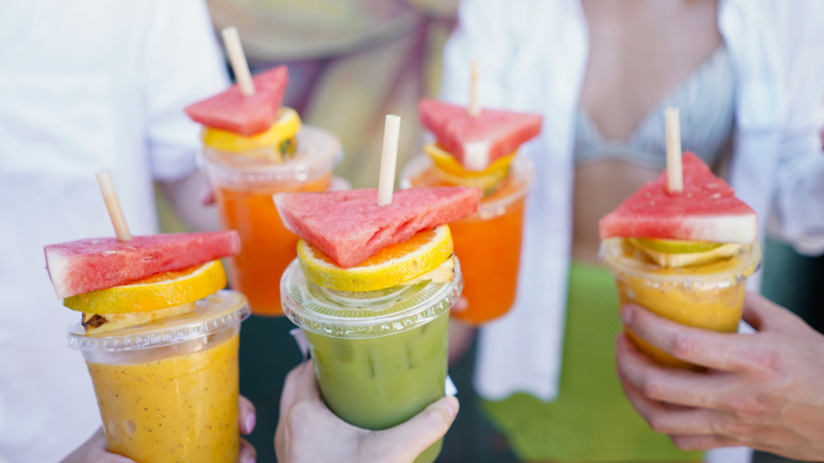 summer fruit smoothie toast with watermelon slices
