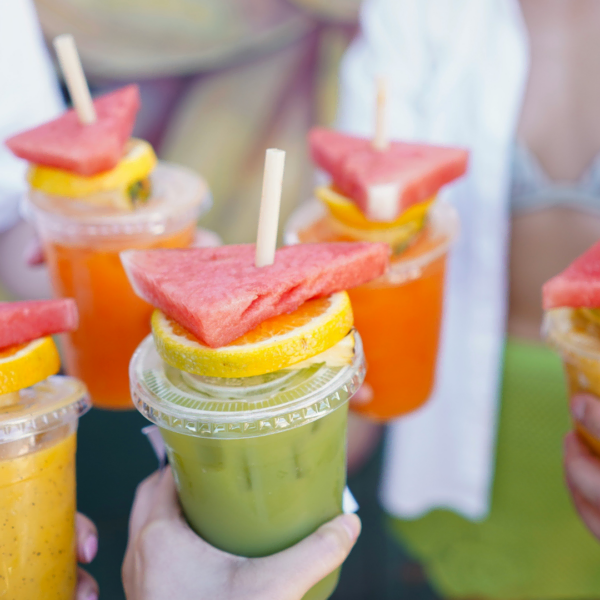 summer fruit smoothie toast with watermelon slices