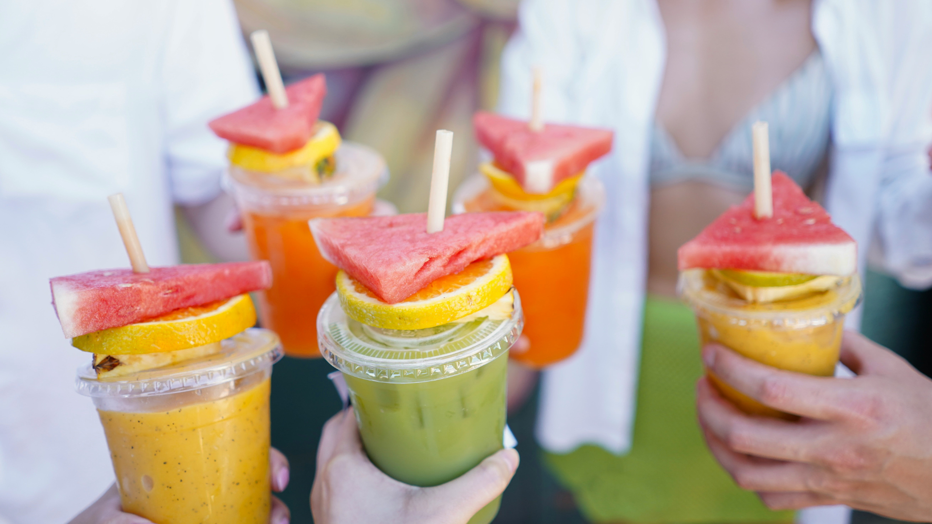summer fruit smoothie toast with watermelon slices