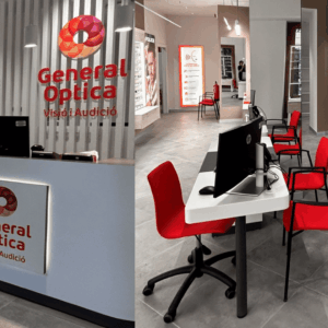 interior moderno de general optica con gafas y audición