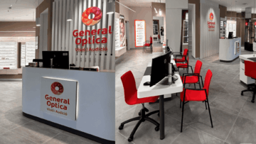 interior moderno de general optica con gafas y audición