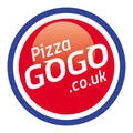gogo pizza logo, circular red blue badge