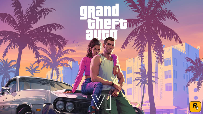póster de gta vi con protagonistas y clásico