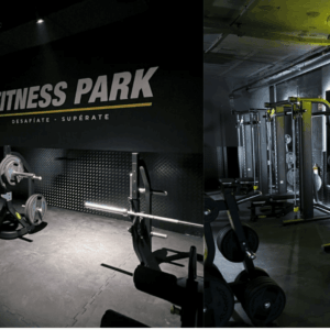 gimnasio industrial technogym con pesas y máquinas