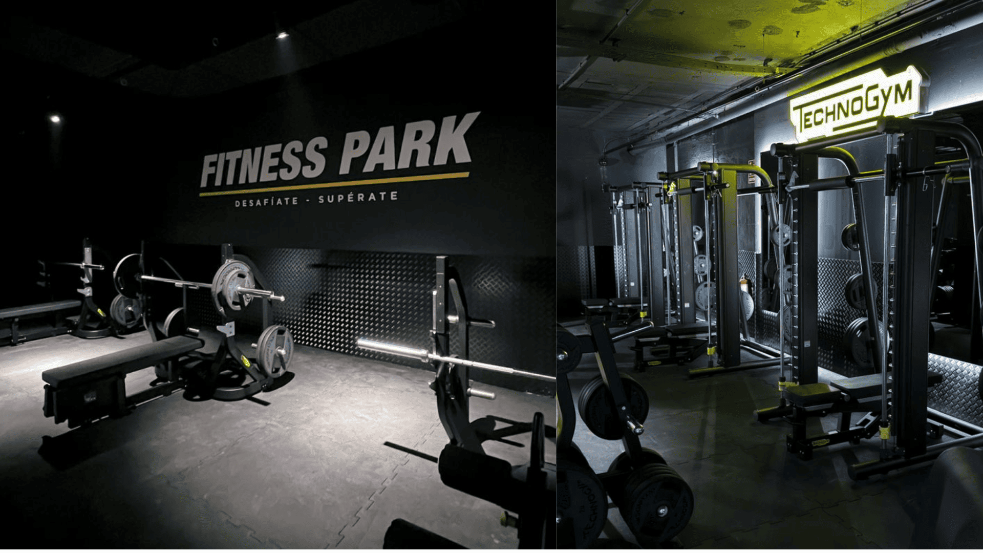 gimnasio industrial technogym con pesas y máquinas