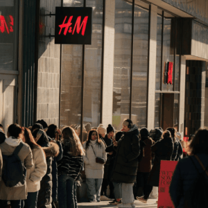 cola frente a la tienda h&m en la calle