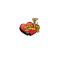 cartoon heart logo with mascot and bold text