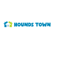 hounds town logo bleu avec icône maison chien