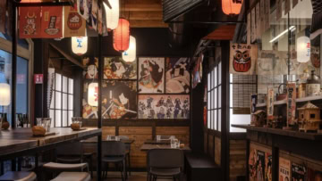 intérieur d’izakaya japonais, ambiance chaleureuse et traditionnelle