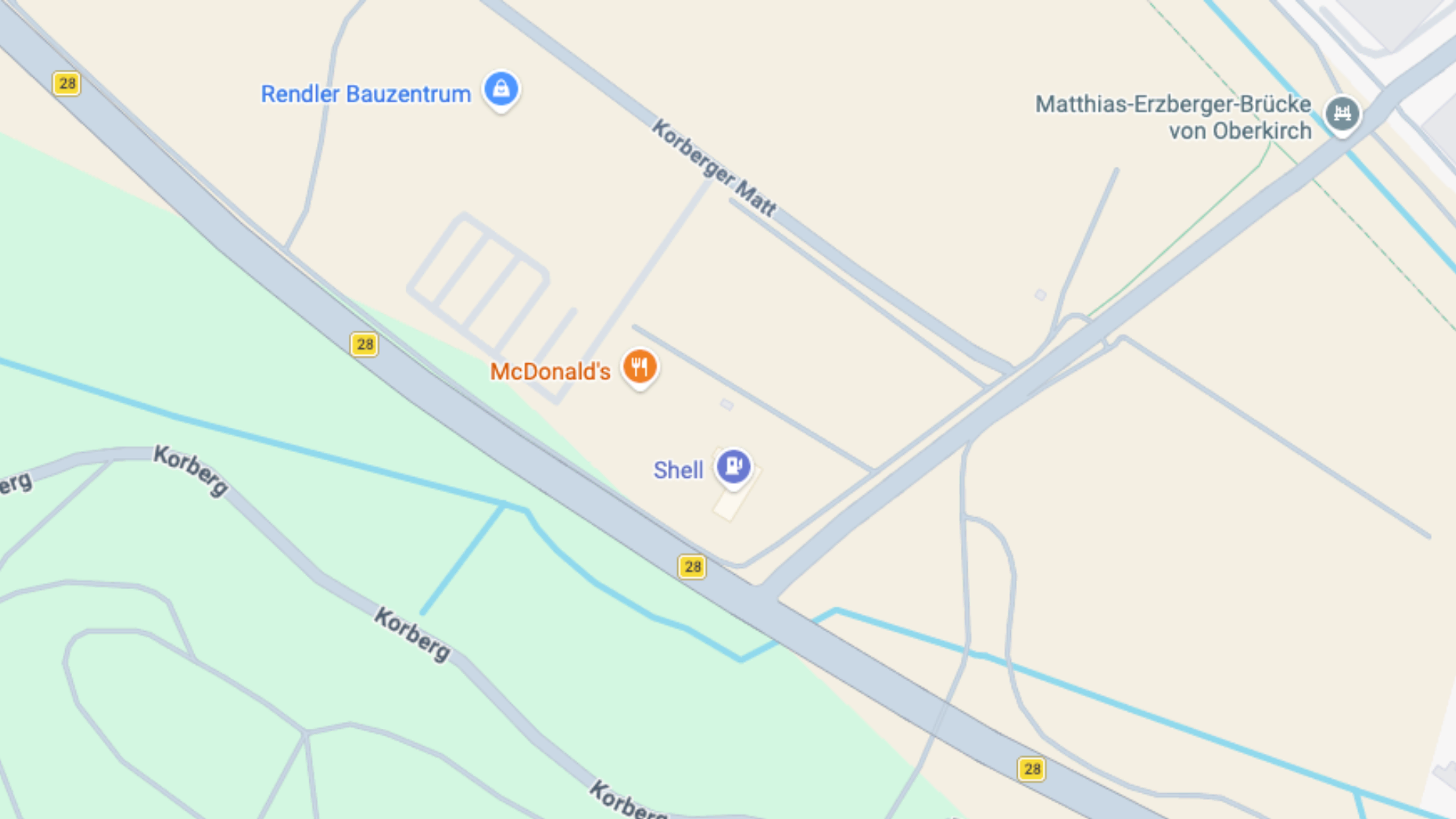 kartenausschnitt oberkirch: a28, mcdonald’s und shell