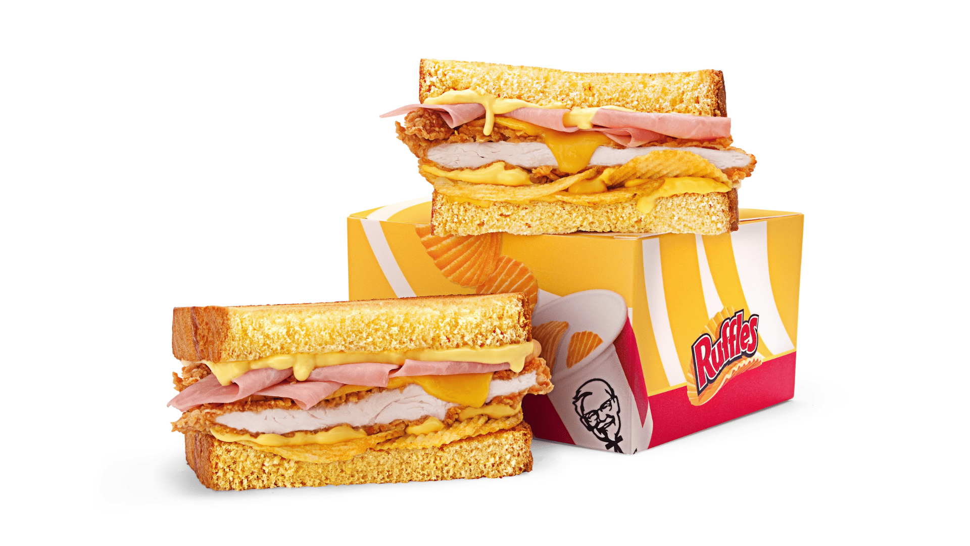 sándwich kfc ruffles con pollo y queso fundido