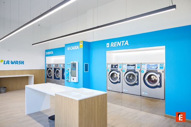laverie moderne renta et caixa design bleu blanc