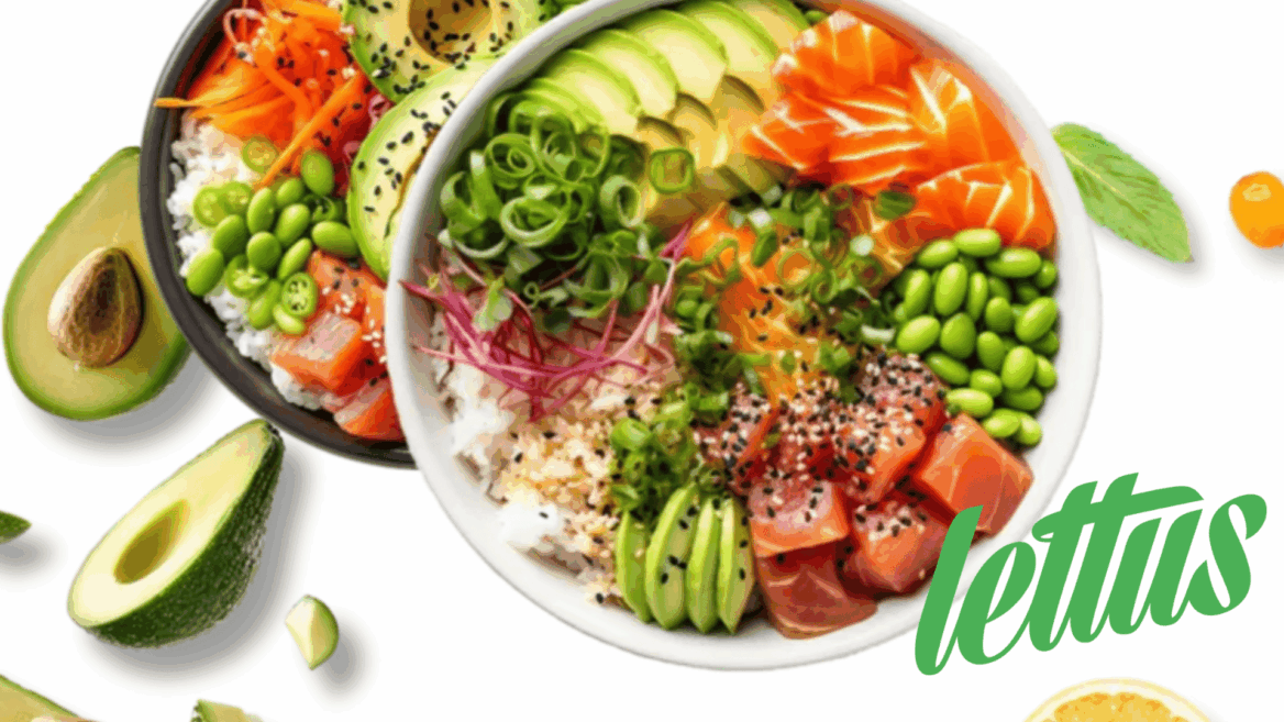 bol de poke fresco con salmón y aguacate