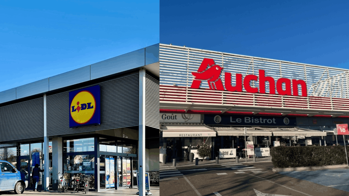 comparaison des façades lidl et auchan en extérieur