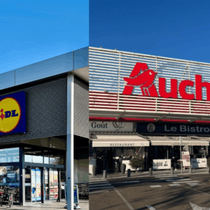 comparaison des façades lidl et auchan en extérieur