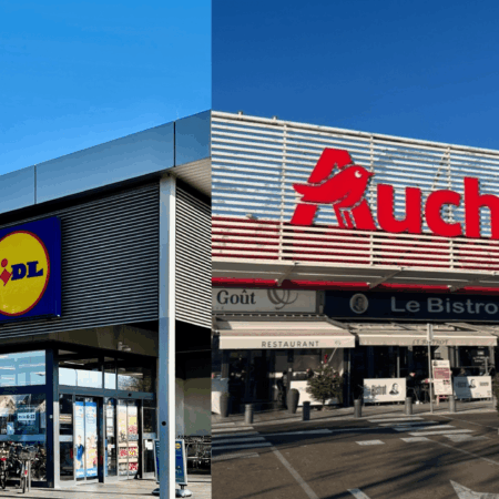 comparaison des façades lidl et auchan en extérieur
