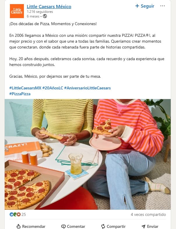 little caesars méxico celebra 20 años con pizza