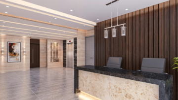 luxe lobby moderne avec réception et ascenseur