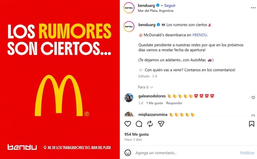 bendu anuncia la llegada de mcdonald’s a mar del plata