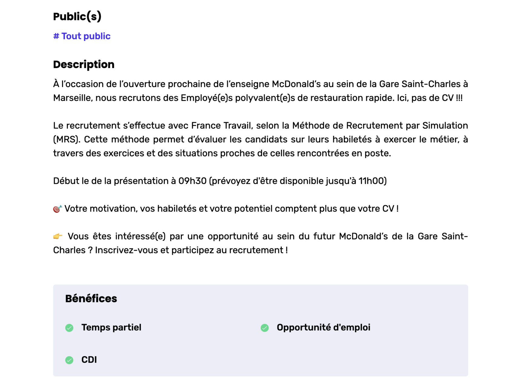 mcdonald’s job posting, marseille station recruitment