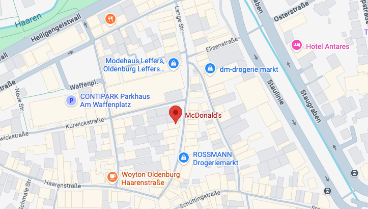 oldenburg stadtplan: mcdonald’s, parkhaus und einkaufsmeile