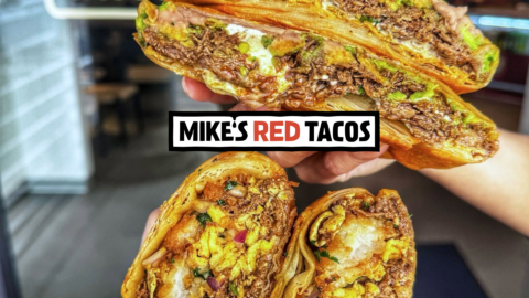 mike’s red tacos: crispy beef taco close up