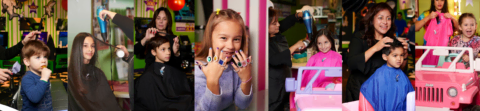 collage de peinados y fiesta infantil en salón