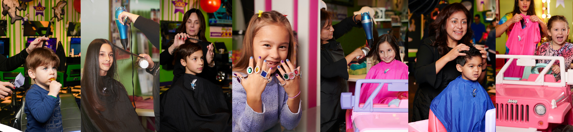 collage de peinados y fiesta infantil en salón