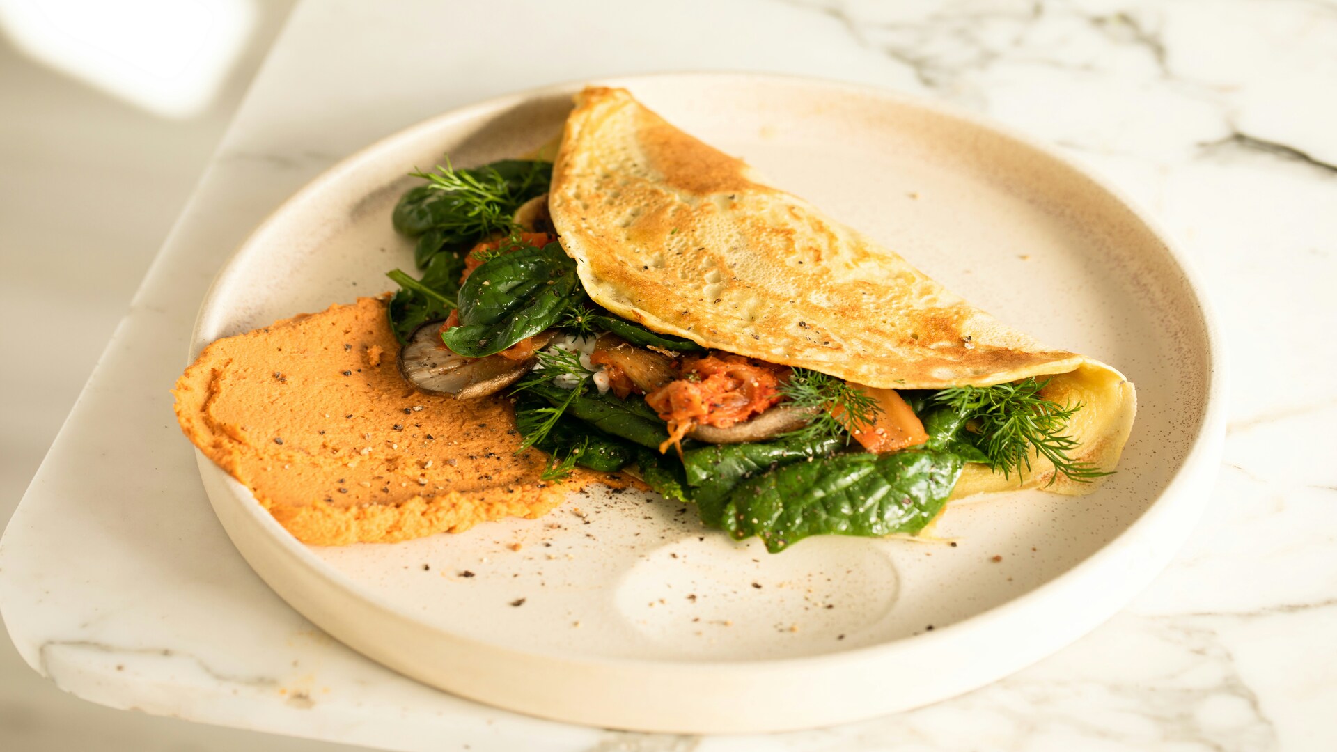 omelette farcie aux Épinards et champignons
