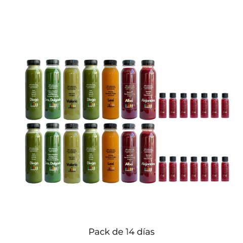 pack de 14 días con botellas de jugo