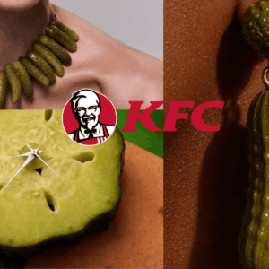 collage moda con pepinillos y logo kfc
