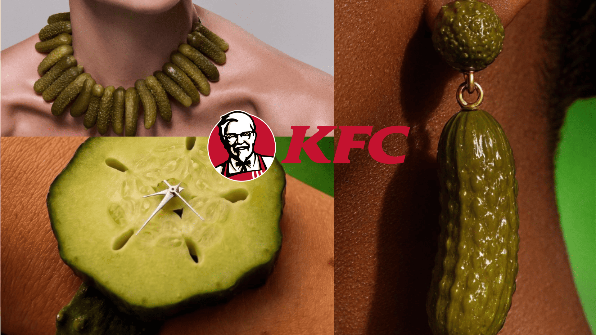 collage moda con pepinillos y logo kfc