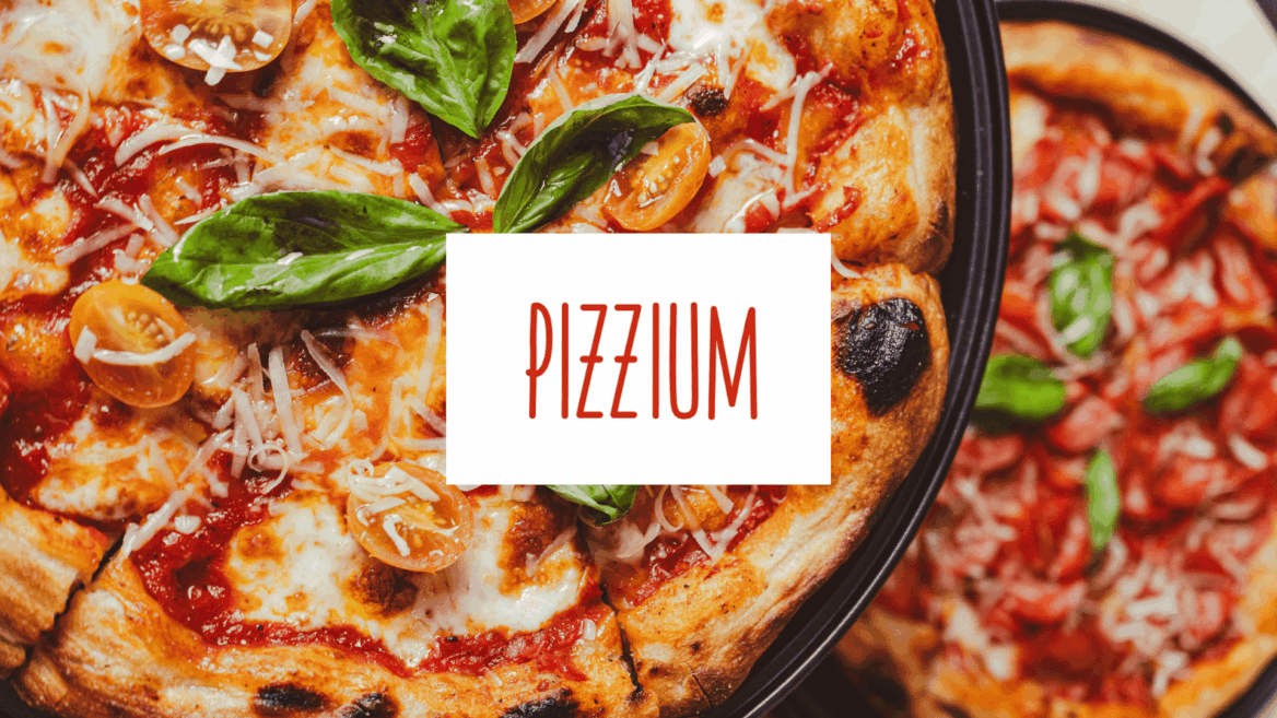 pizza margherita pizzium con logo in evidenza