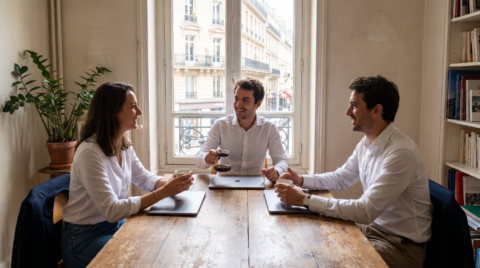 réunion conviviale autour du café et des laptops