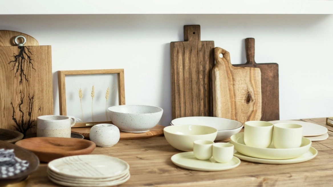 rustic ceramic tableware display