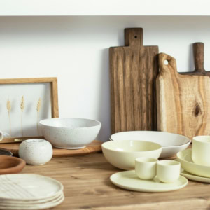 rustic ceramic tableware display