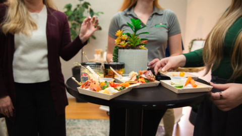 indoor catering buffet with social gathering