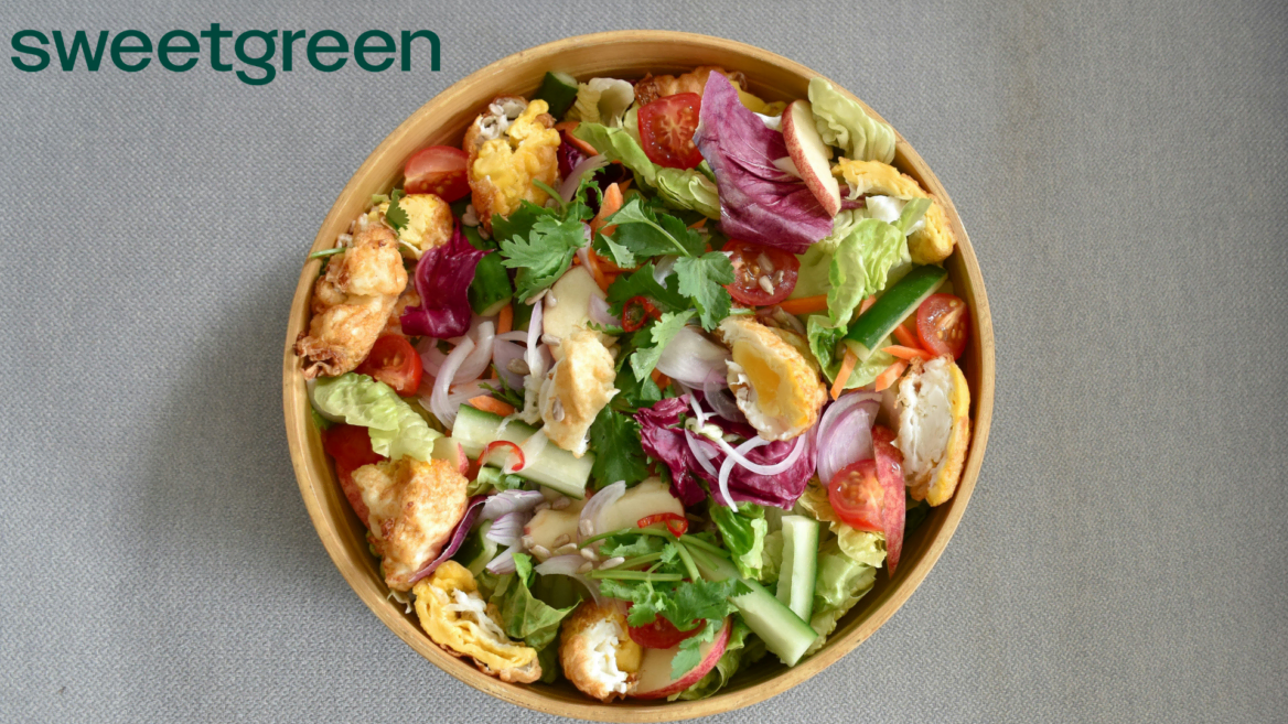 sweetgreen salad bowl, fresh veggies and egg