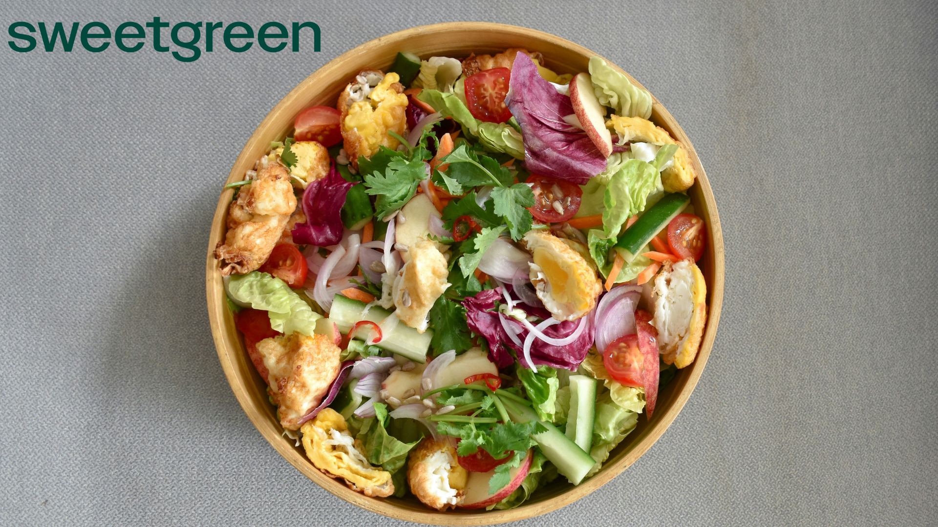 sweetgreen salad bowl, fresh veggies and egg