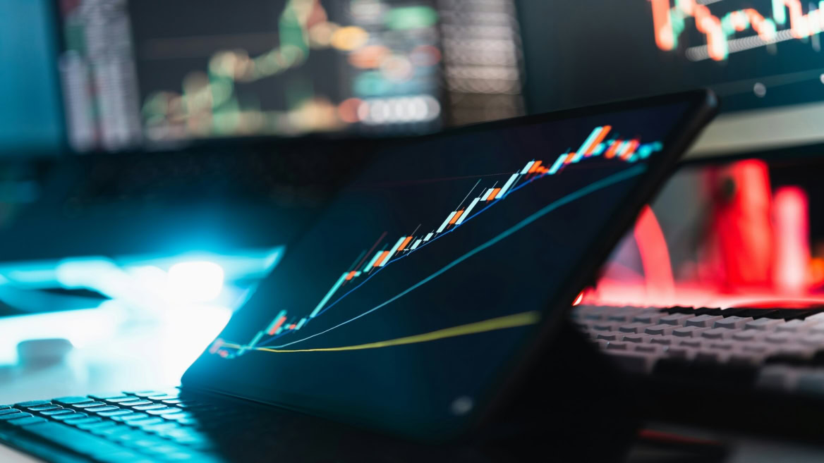 futuristic stock market chart on trading screen